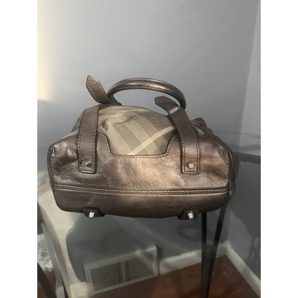 Burberry Shimmer Check Gray Canvas Leather Handle Shoulder Bag Authentic - Picture 6 of 13